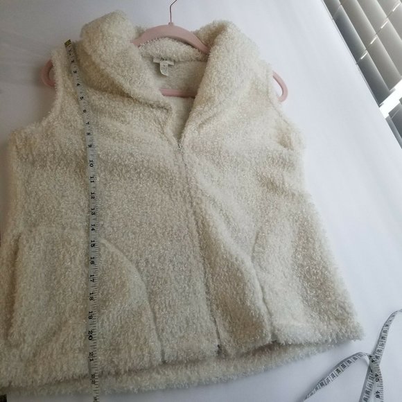 J Jill Cream Fleece Fuzzy Boucle Full Zip Vest - Picture 6 of 6